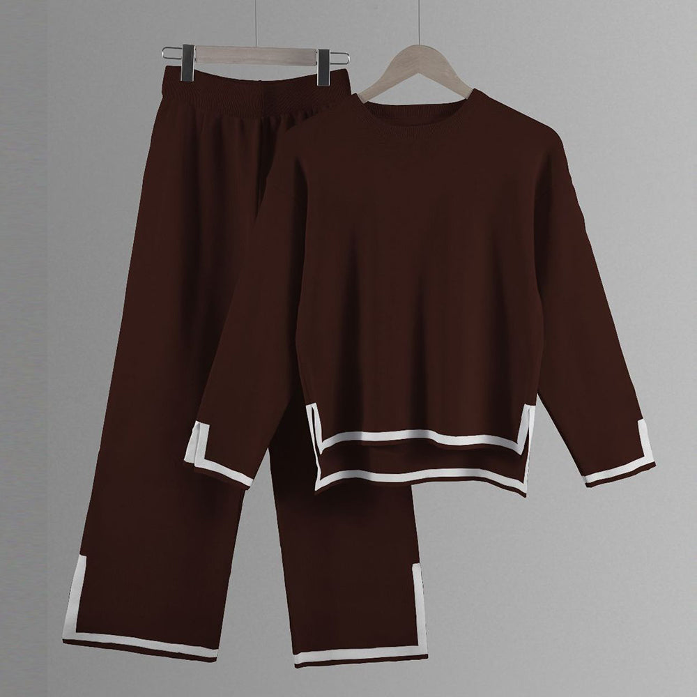 GR | Knitted, Loose-fitting Wide-Leg Top, Two-Piece, Casual Round Neck Suit