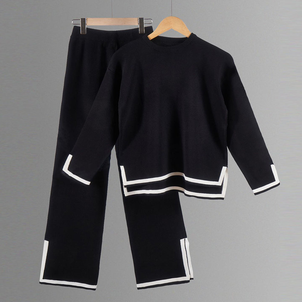 GR | Knitted, Loose-fitting Wide-Leg Top, Two-Piece, Casual Round Neck Suit