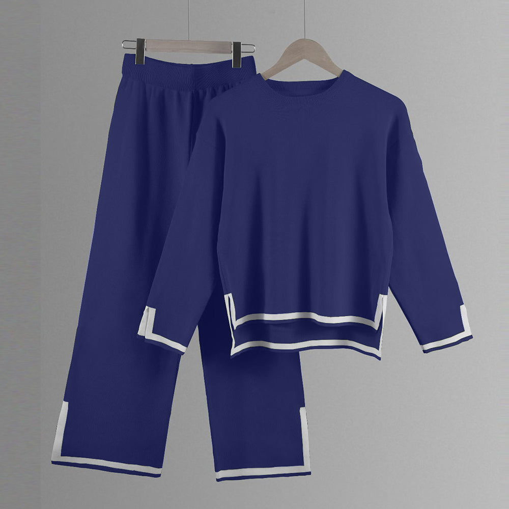 GR | Knitted, Loose-fitting Wide-Leg Top, Two-Piece, Casual Round Neck Suit