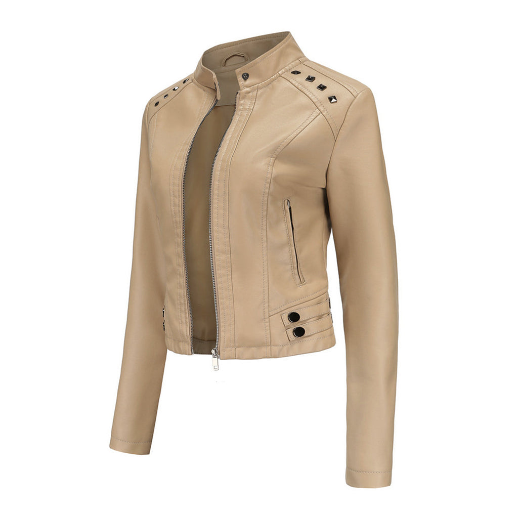 GR | Elegant leather jacket with unique details for women