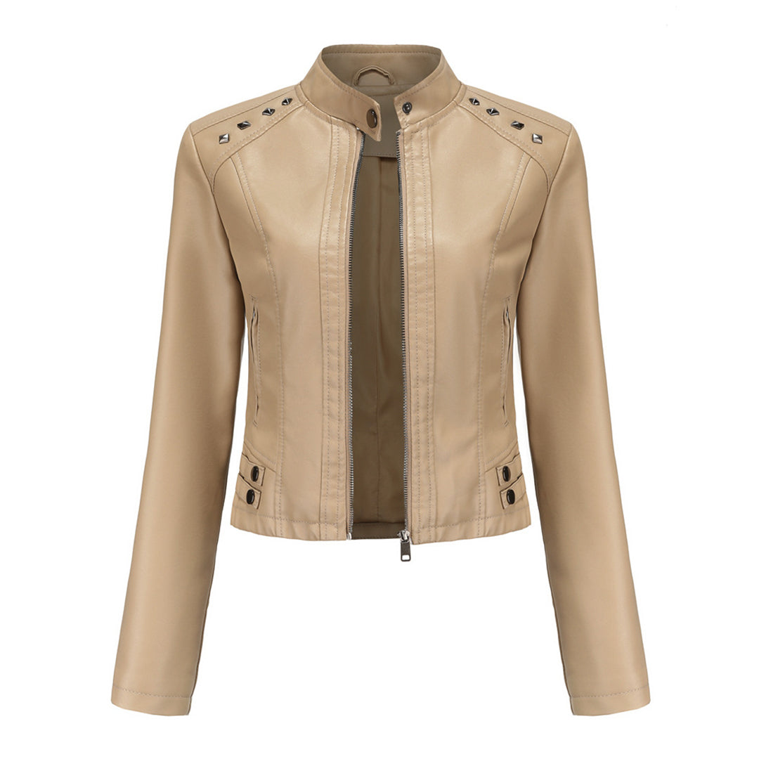 GR | Elegant leather jacket with unique details for women