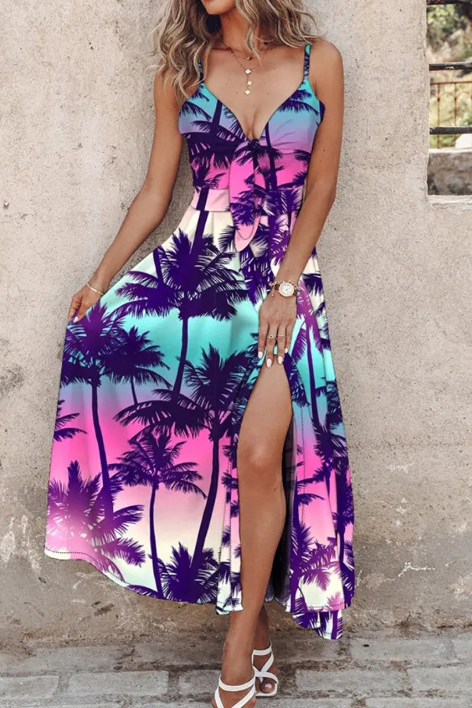 GR | Casual Print Halter Spaghetti Strap Long Dresses