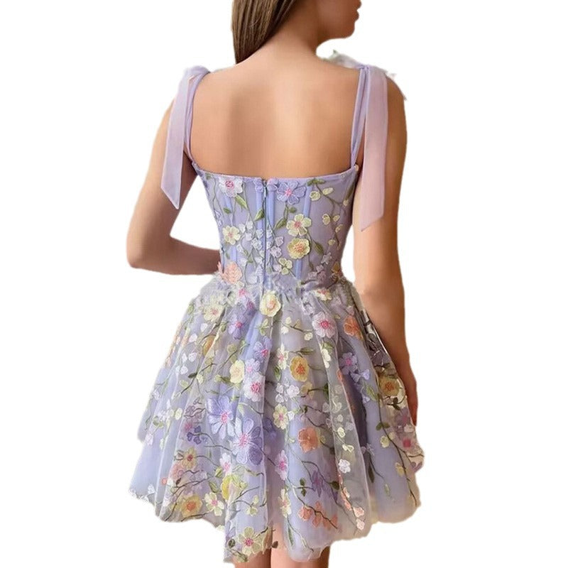 GR | Sleeveless dress with bows and floral pattern, summer dress