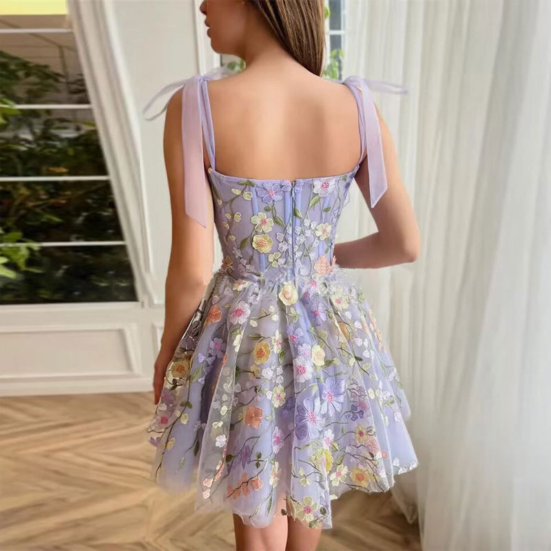 GR | Sleeveless dress with bows and floral pattern, summer dress