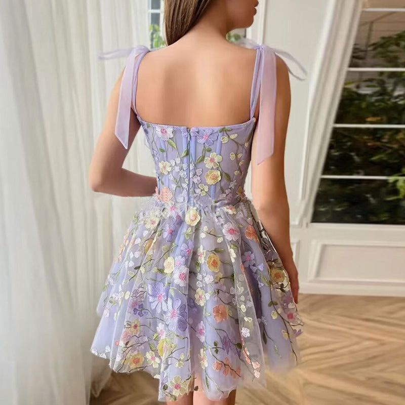 GR | Sleeveless dress with bows and floral pattern, summer dress