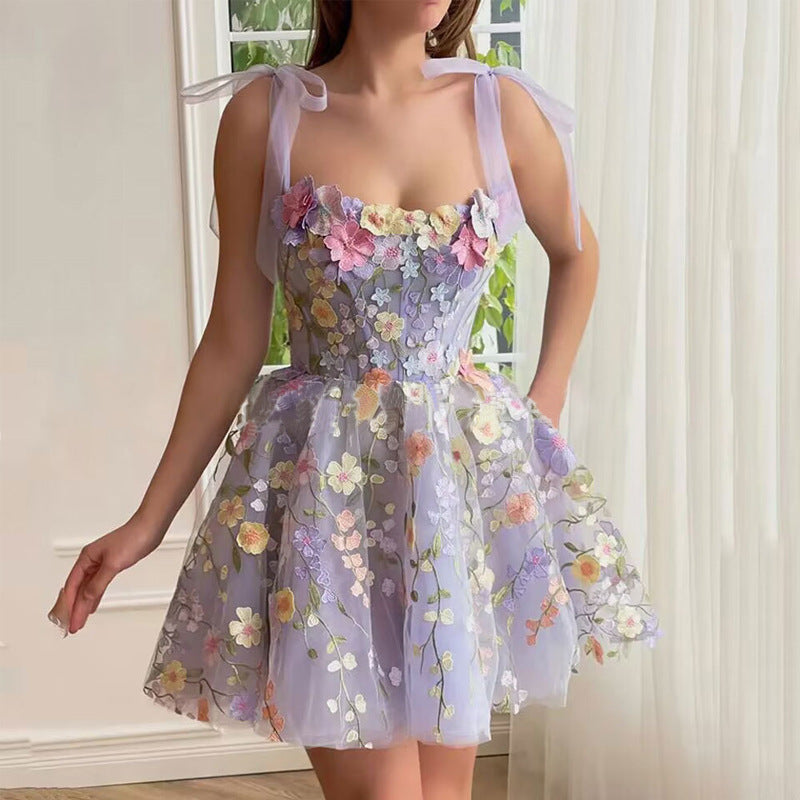 GR | Sleeveless dress with bows and floral pattern, summer dress