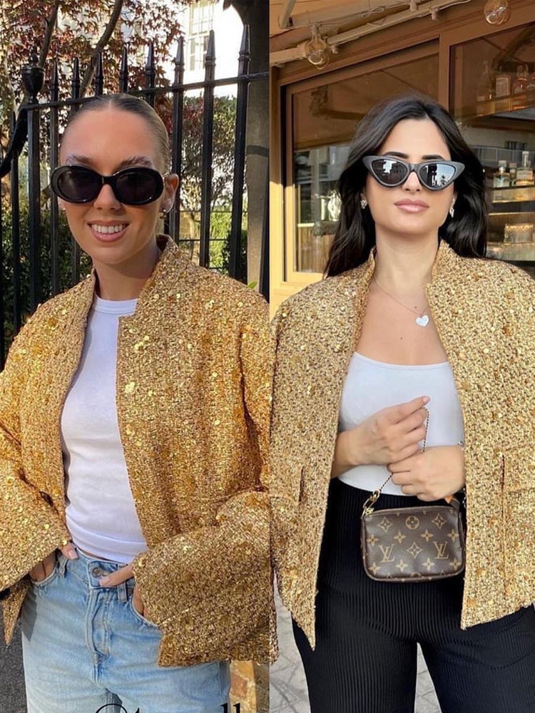 GR | Casual bomber jacket with gold sequins
