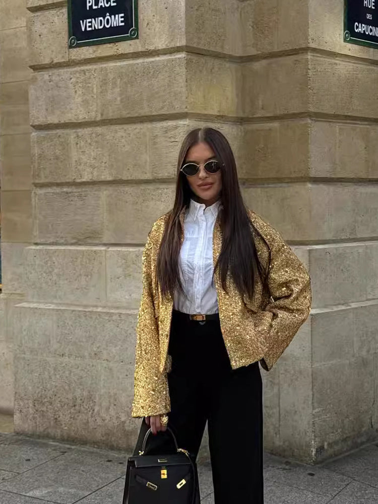 GR | Casual bomber jacket with gold sequins