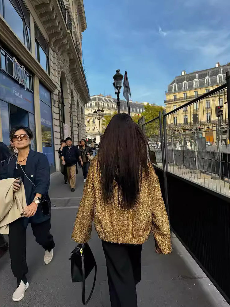 GR | Casual bomber jacket with gold sequins