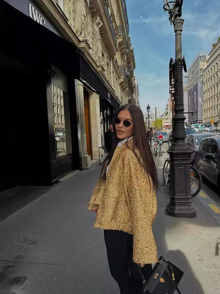 GR | Casual bomber jacket with gold sequins