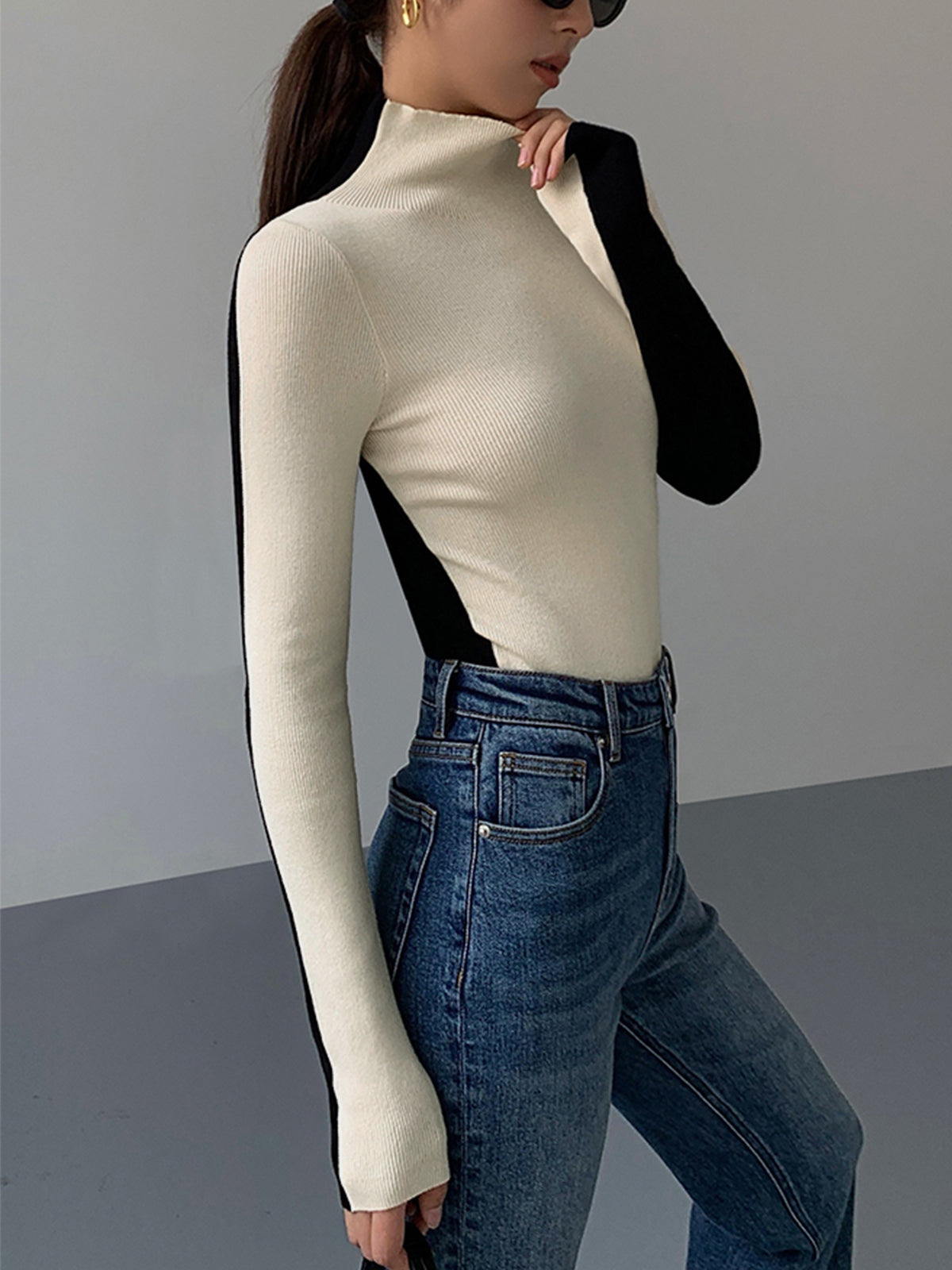GR | Rollkragenpullover mit Langen Ärmeln für Damen