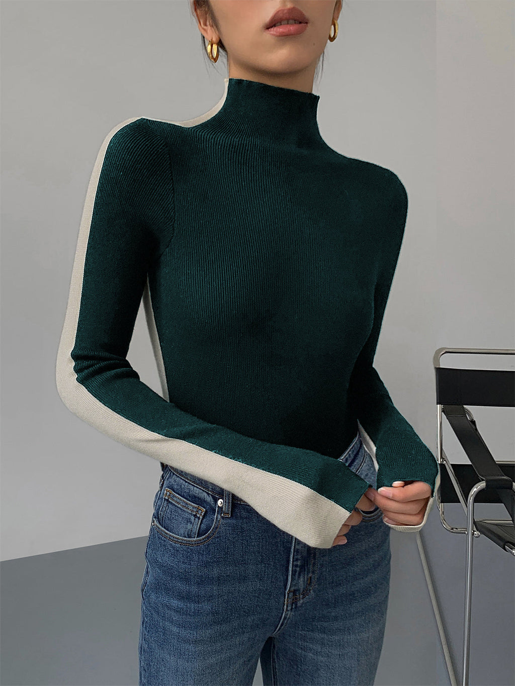 GR | Rollkragenpullover mit Langen Ärmeln für Damen