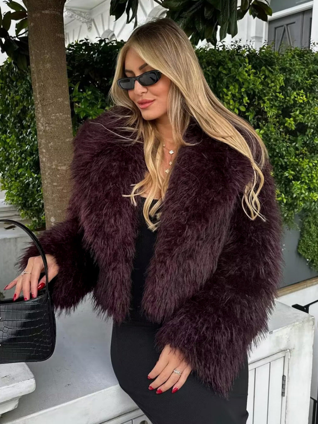 GR | Fluffy faux fur short jacket