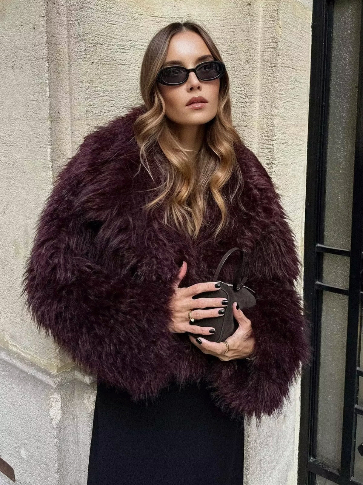 GR | Fluffy faux fur short jacket