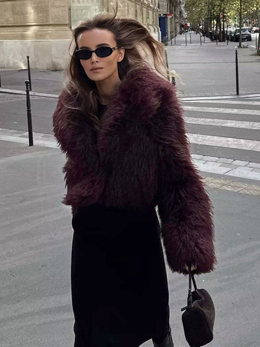 GR | Fluffy faux fur short jacket