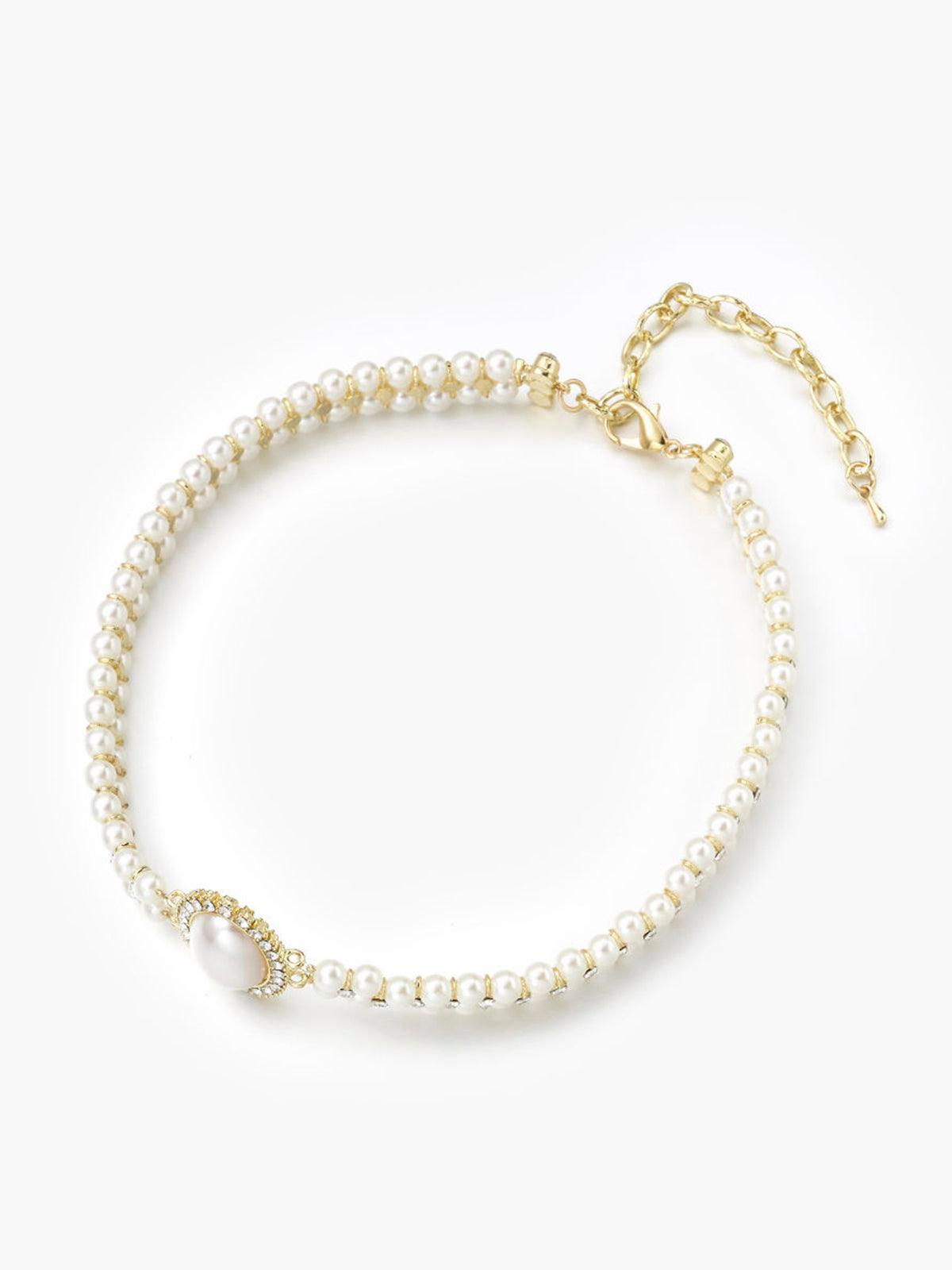 GR | Vintage Double Layer Choker Necklace with Pearls