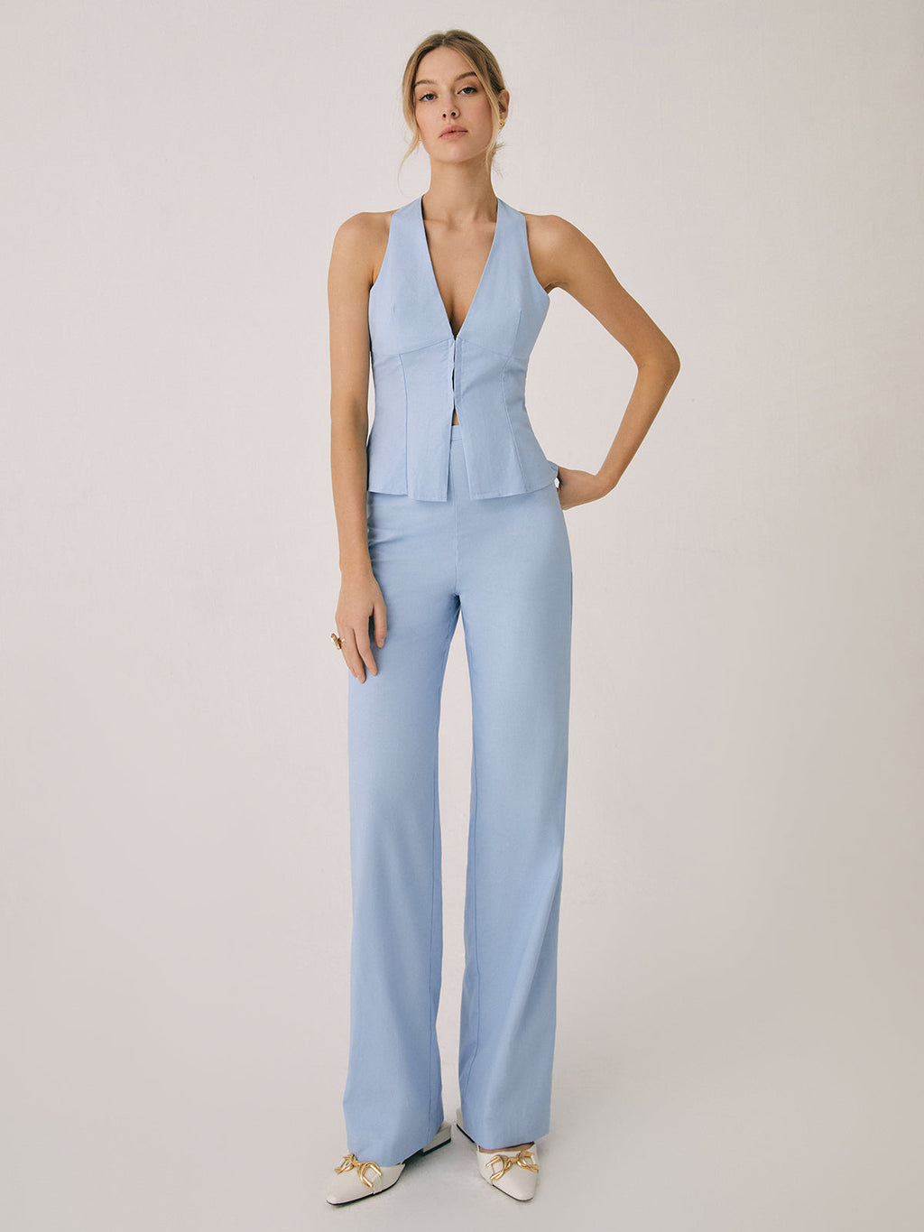 GR | Elegant two-piece set with vest and wide-leg trousers