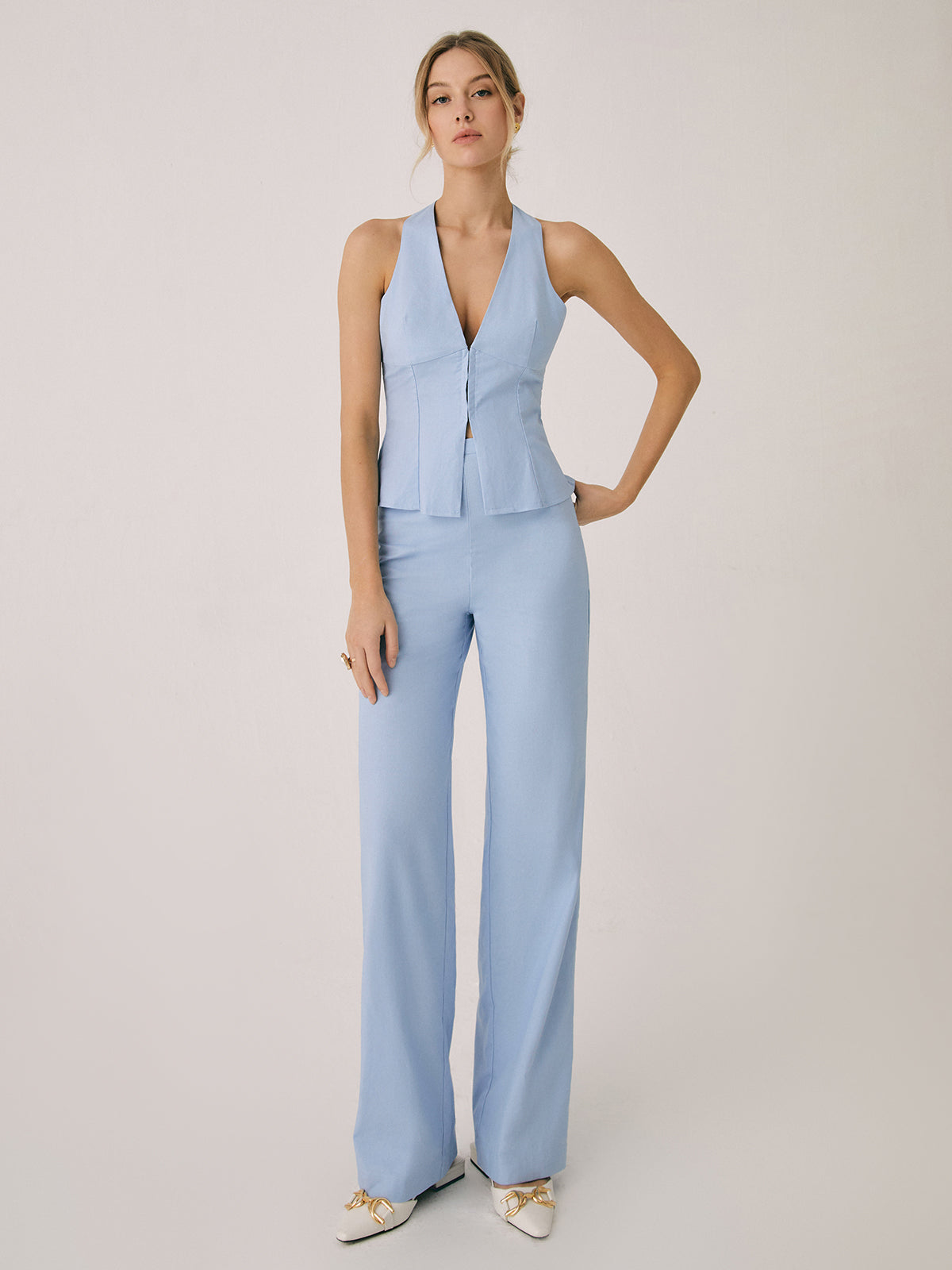 GR | Elegant two-piece set with vest and wide-leg trousers
