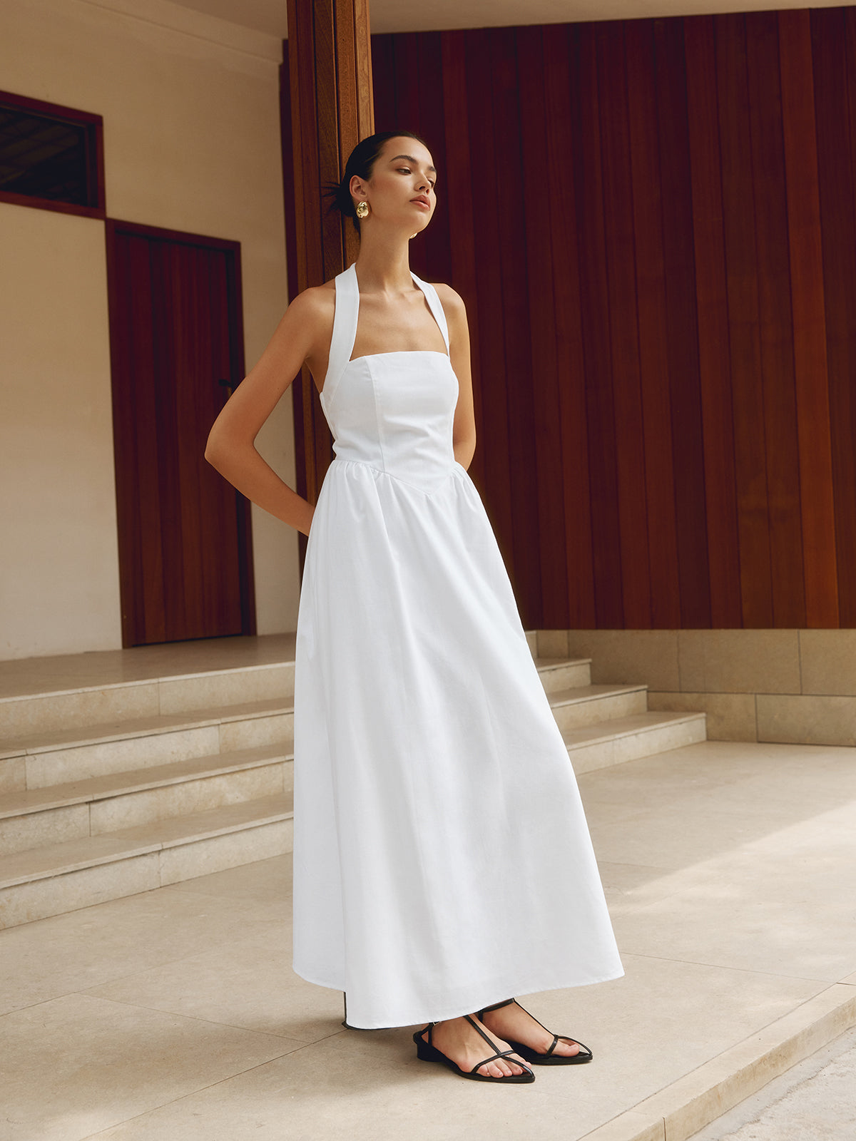 GR | Cotton & Linen Strappy A-Line Long Dress