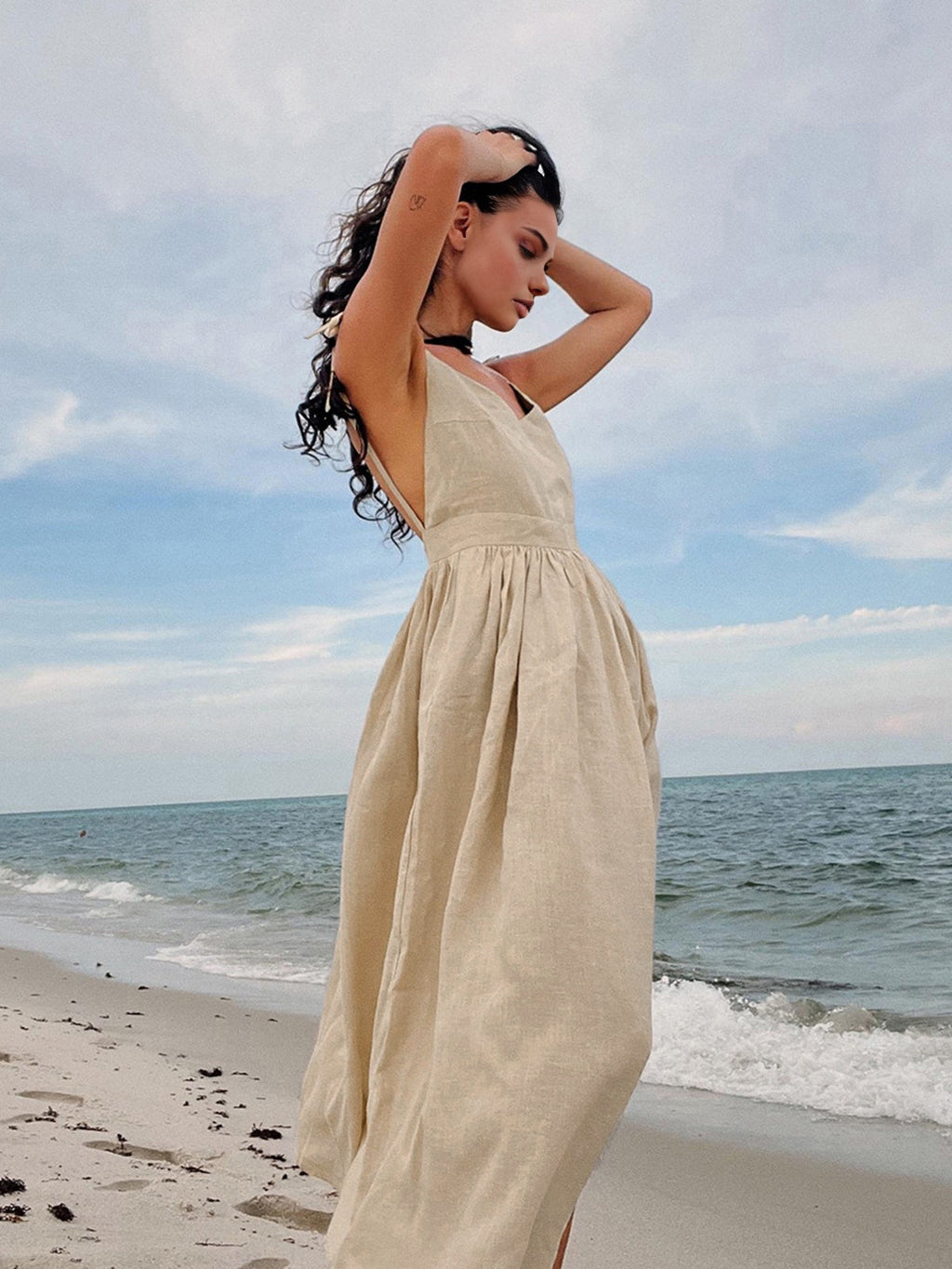 GR | Cotton & Linen Backless Long Dress