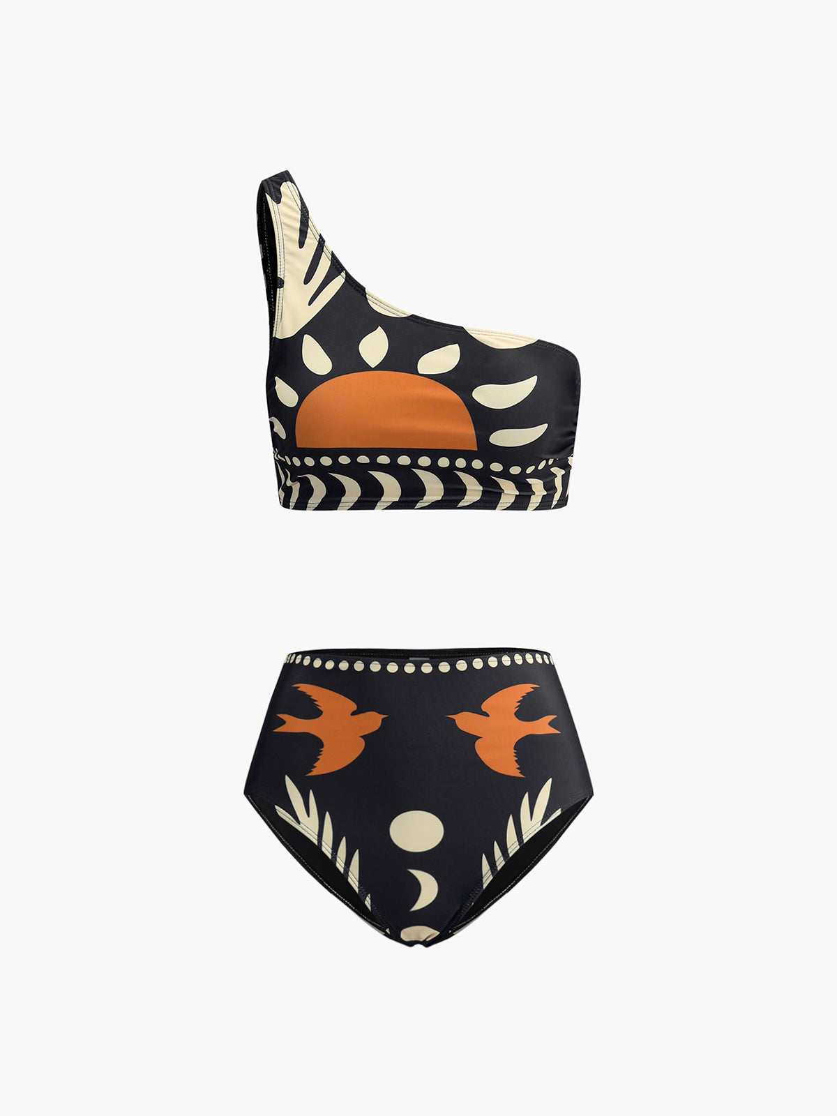 GR | Bikini Set Asymmetrical Neck High Cut Bird Print Swimwear