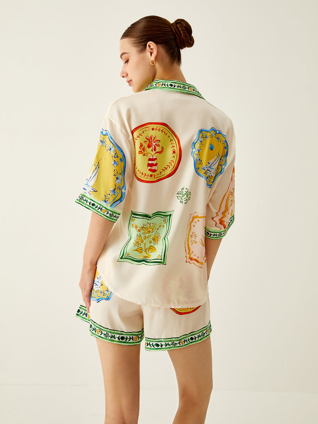 GR | Lockere Bedruckte Satin Kurze Hosen Satz