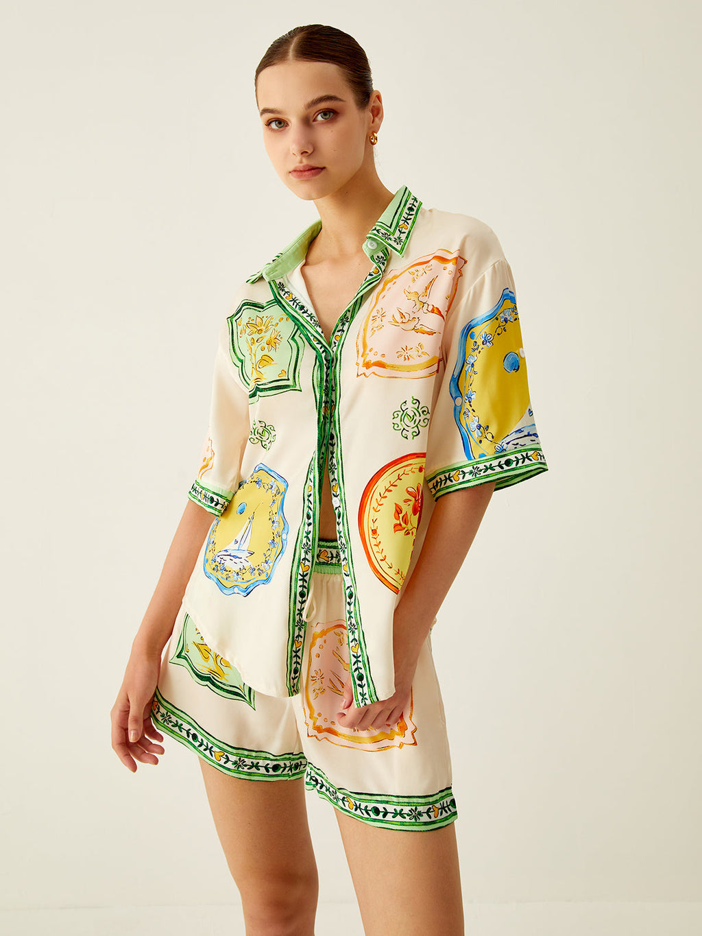 GR | Lockere Bedruckte Satin Kurze Hosen Satz