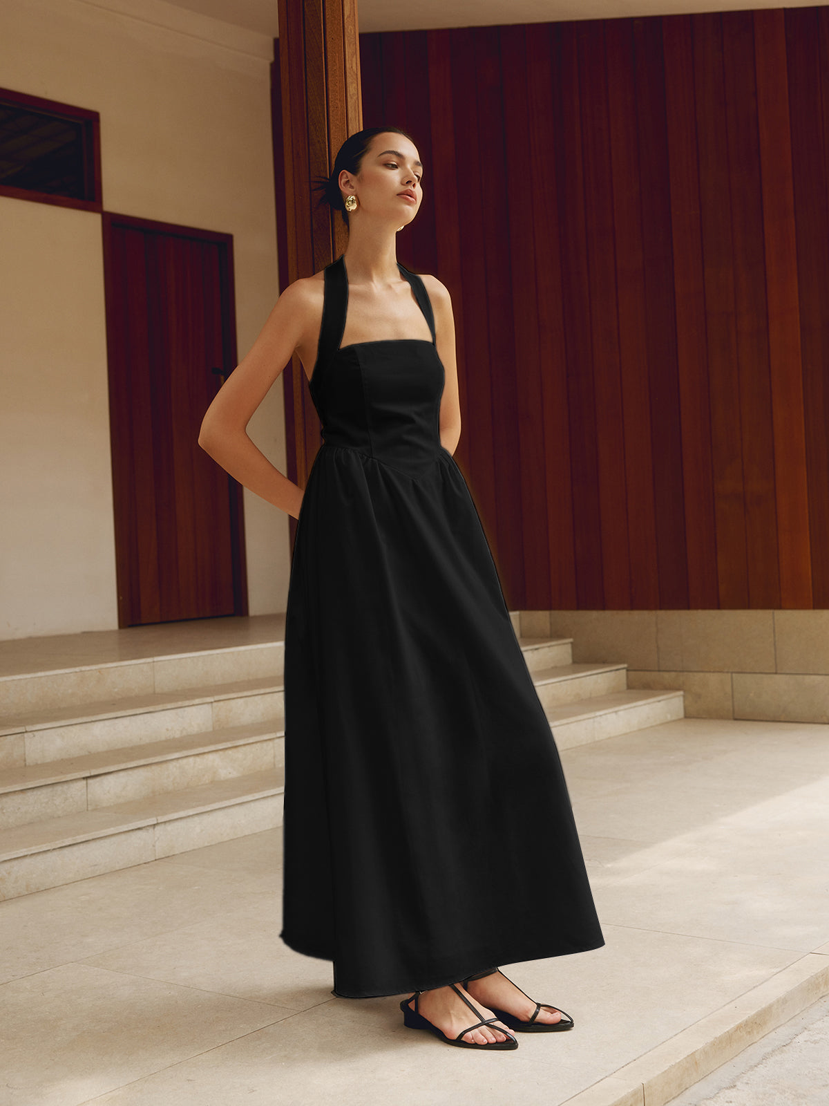 GR | Cotton & Linen Strappy A-Line Long Dress