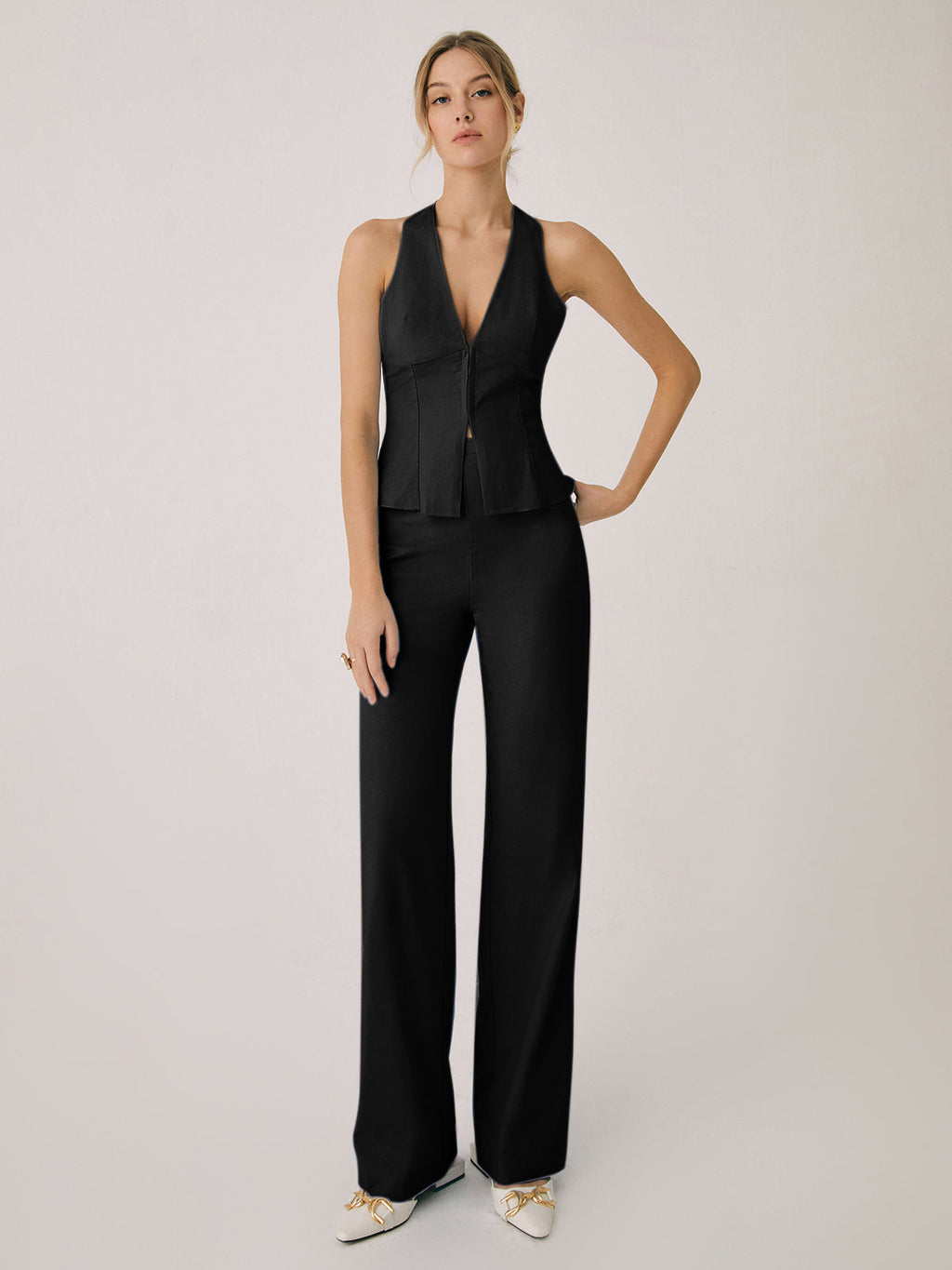 GR | Elegant two-piece set with vest and wide-leg trousers