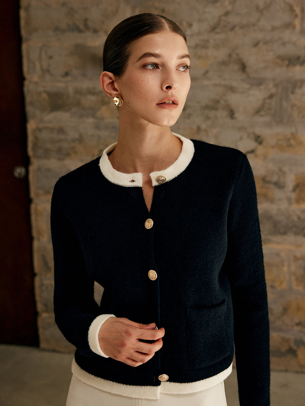 GR | Damen-Cardigan mit Kontrastbesatz