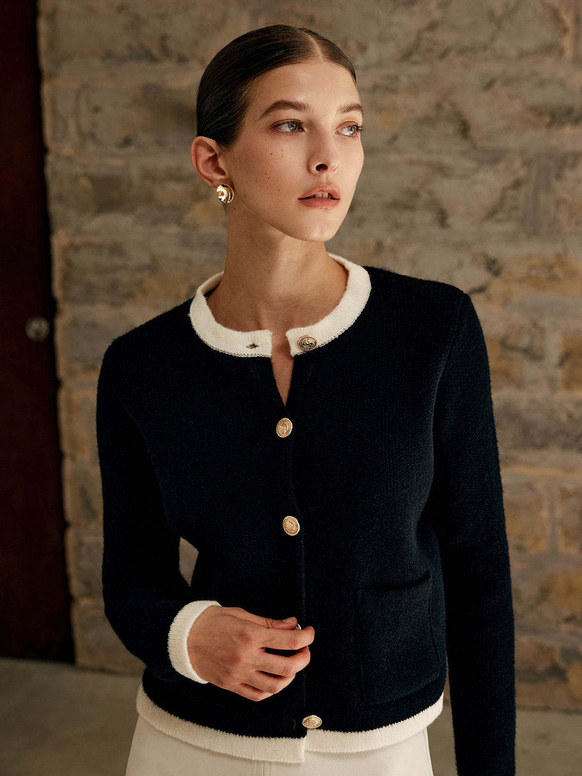 GR | Damen-Cardigan mit Kontrastbesatz