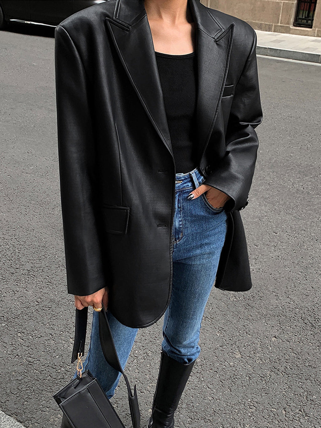 GR | Reversf pockets leather blazer