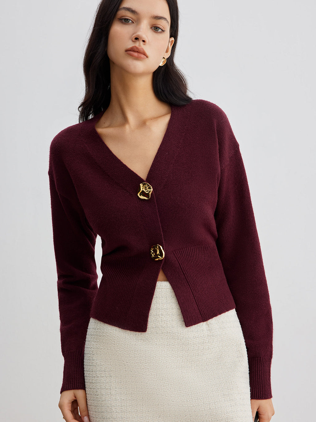 GR | Elegant metal button short cardigan