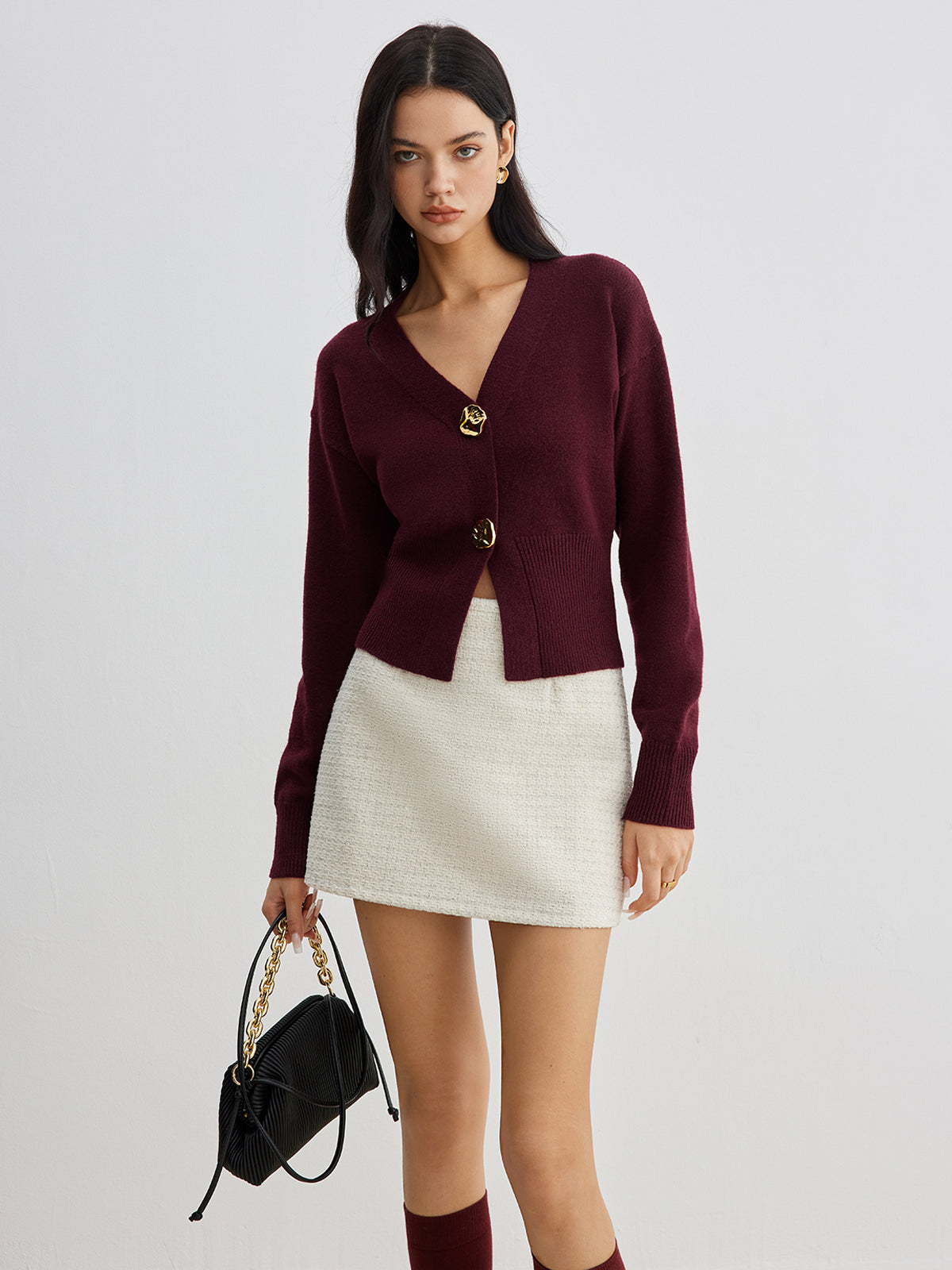 GR | Elegant metal button short cardigan