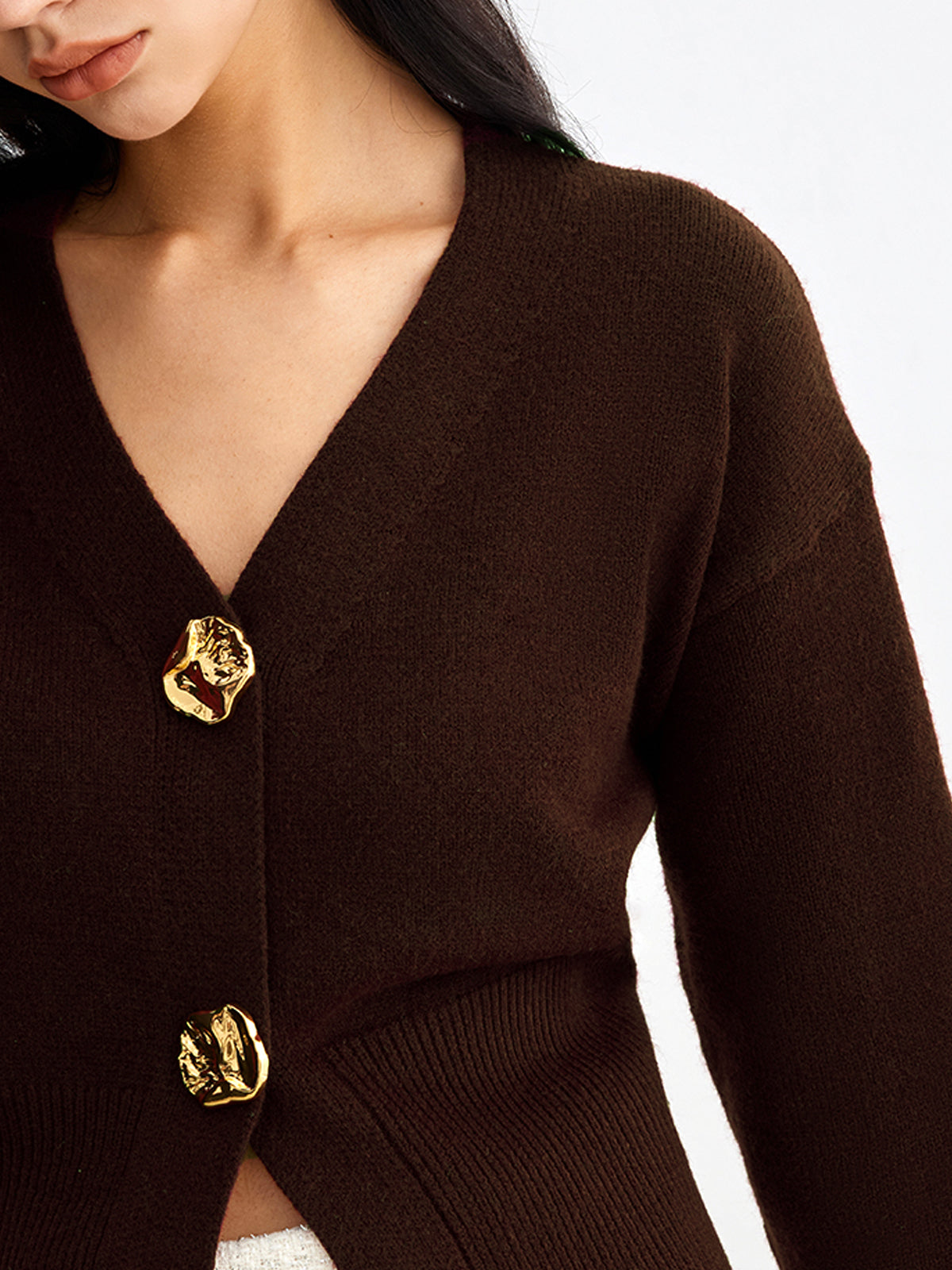 GR | Elegant metal button short cardigan