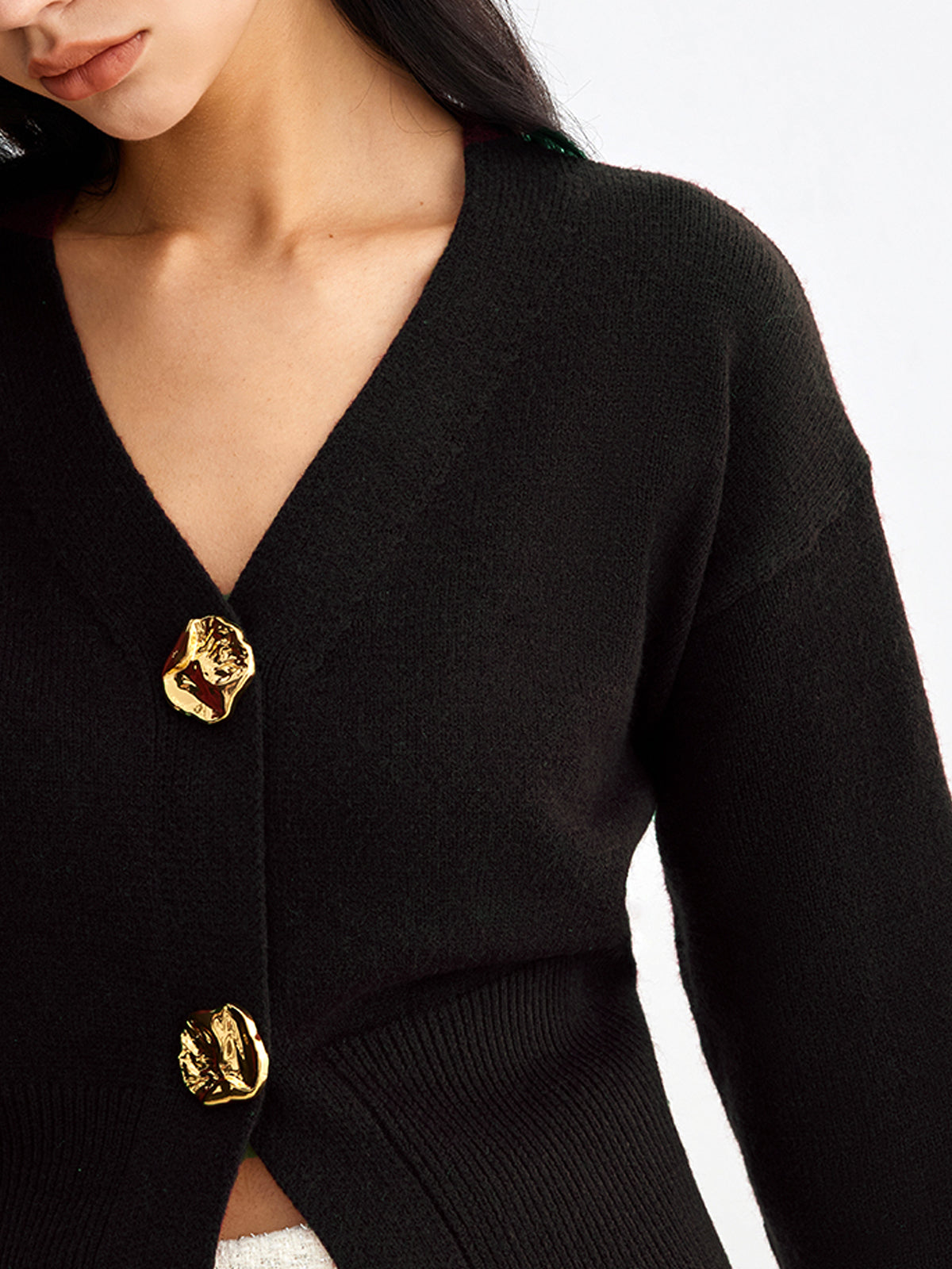 GR | Elegant metal button short cardigan