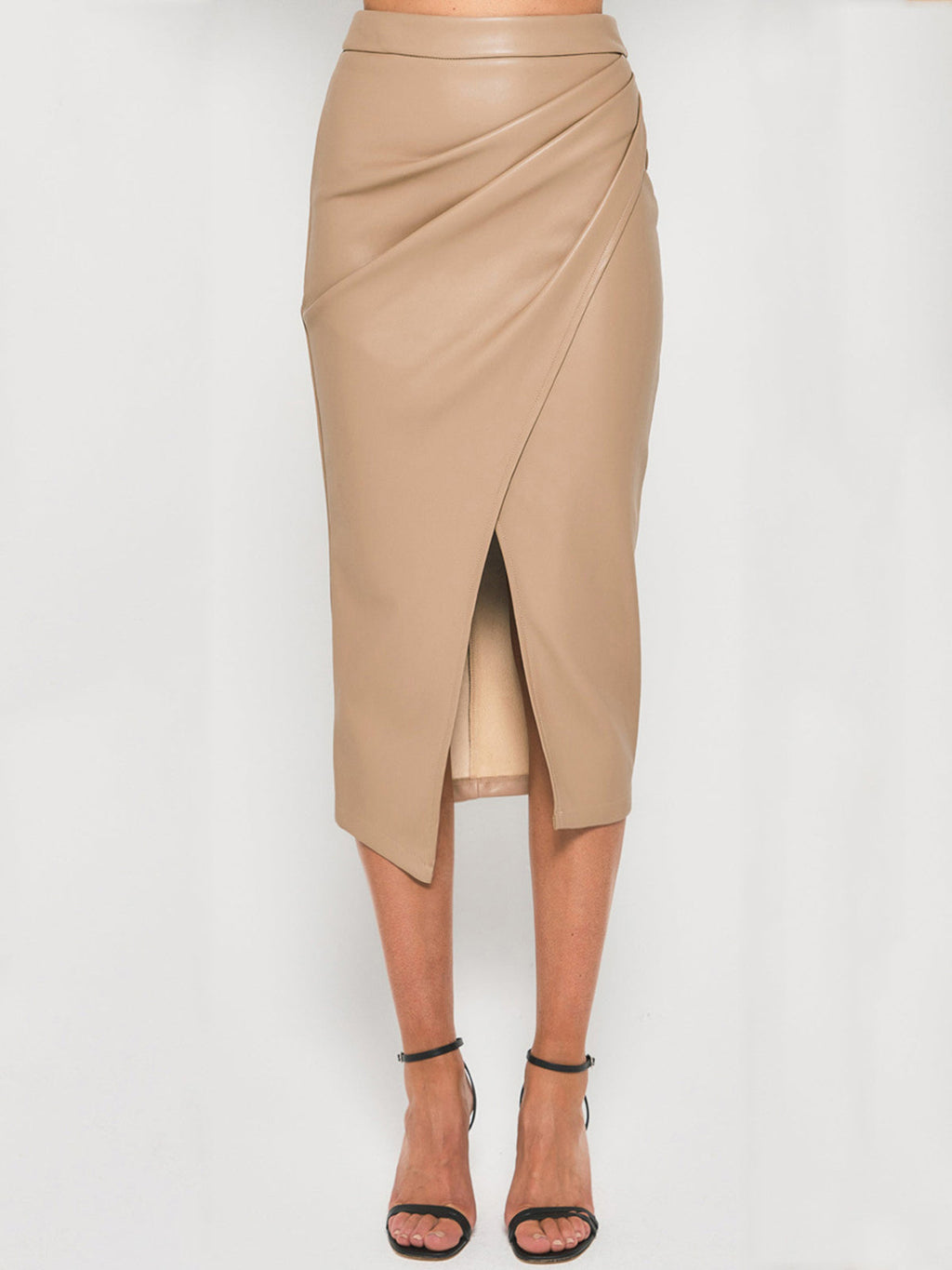 GR | Faltiger Split Pu Lederrock Für Frauen