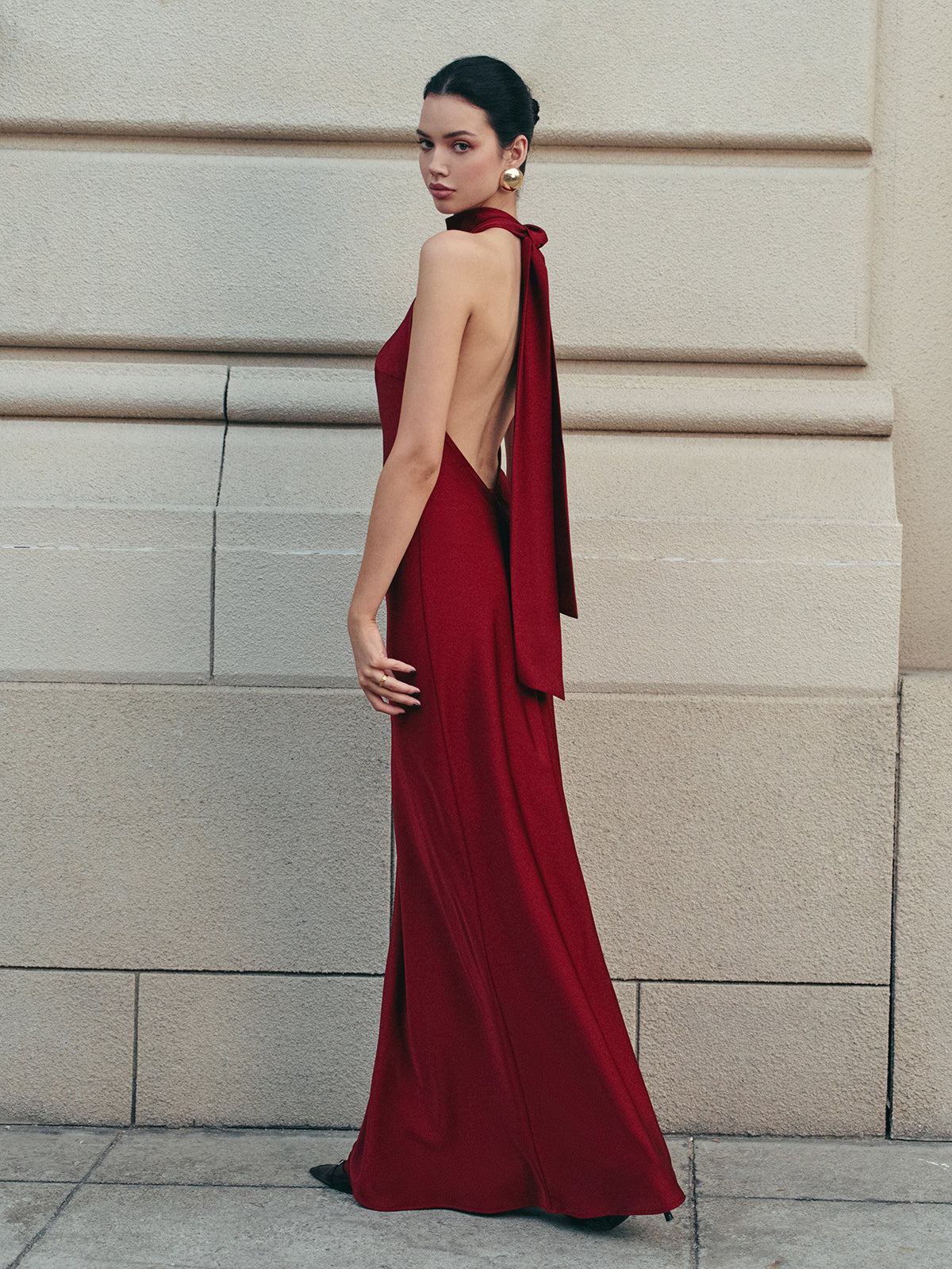 GR | Open Back Satin Halter Dress