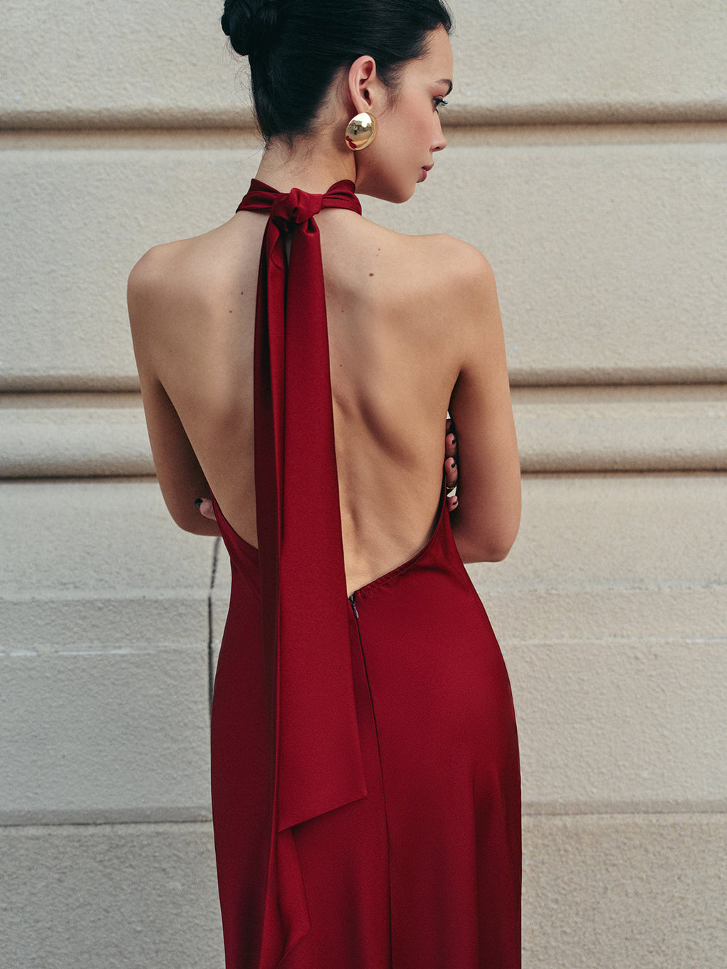 GR | Open Back Satin Halter Dress