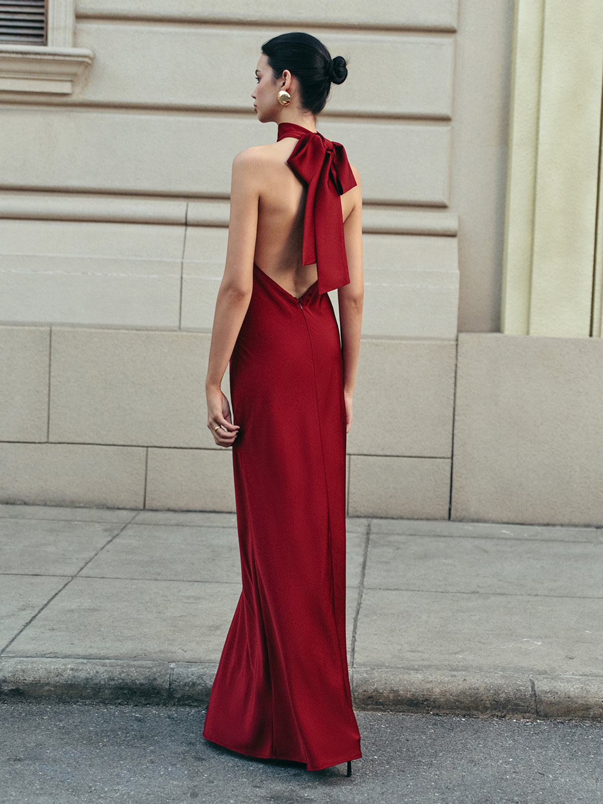 GR | Open Back Satin Halter Dress