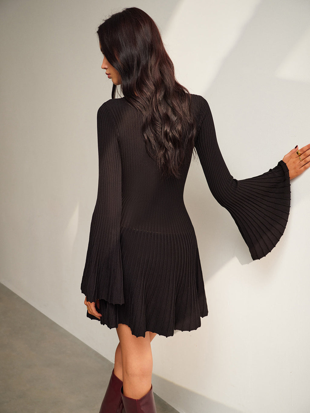 GR | Schlüsselloch Ausschnitt Glockenärmel Pullover Kleid