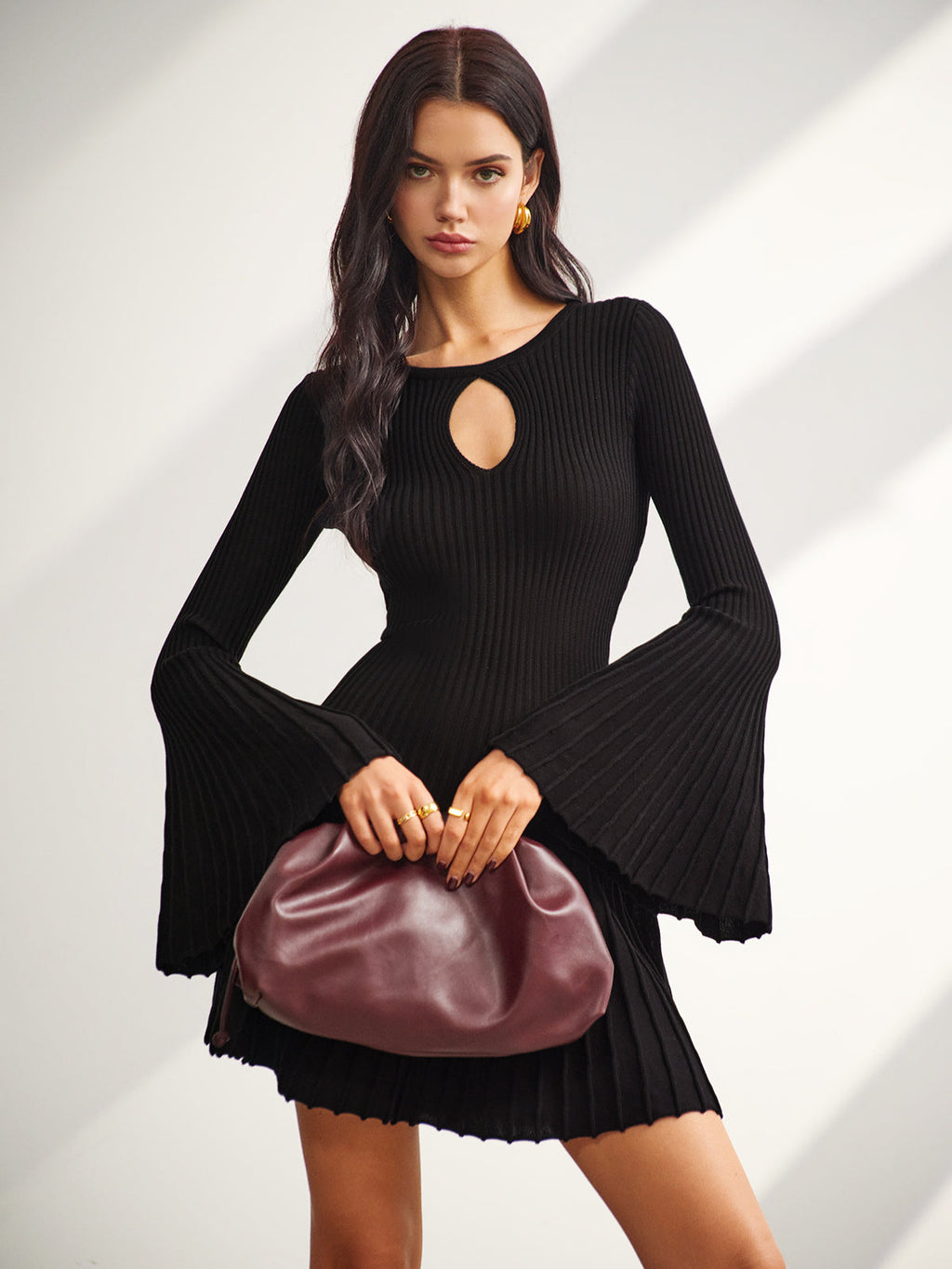 GR | Schlüsselloch Ausschnitt Glockenärmel Pullover Kleid