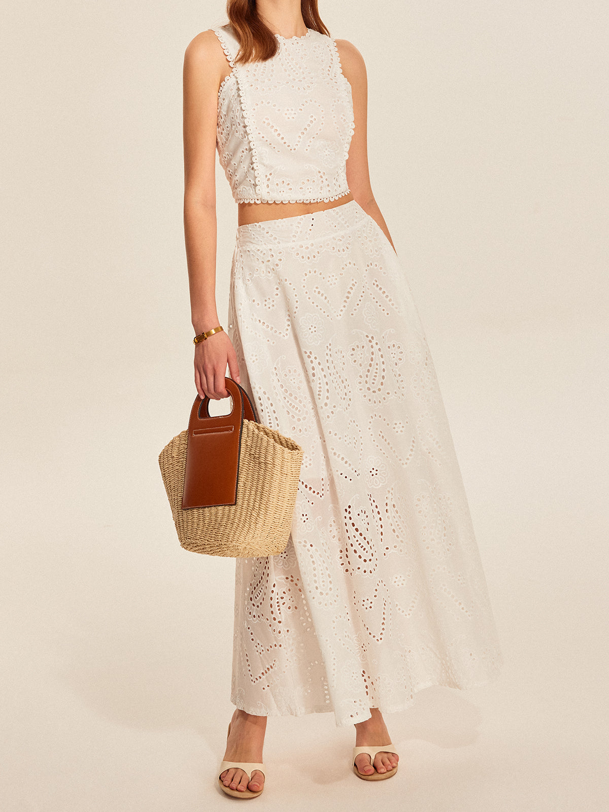 GR | Eyelet Lace Crop Top Skirt Set