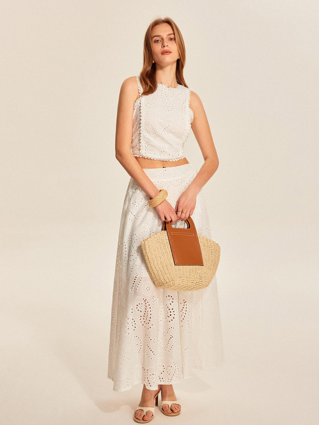 GR | Eyelet Lace Crop Top Skirt Set