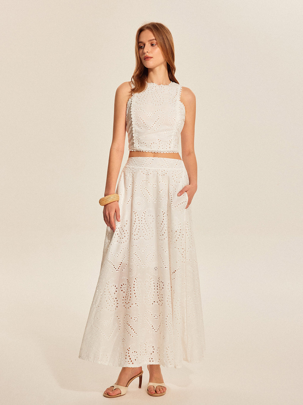 GR | Eyelet Lace Crop Top Skirt Set