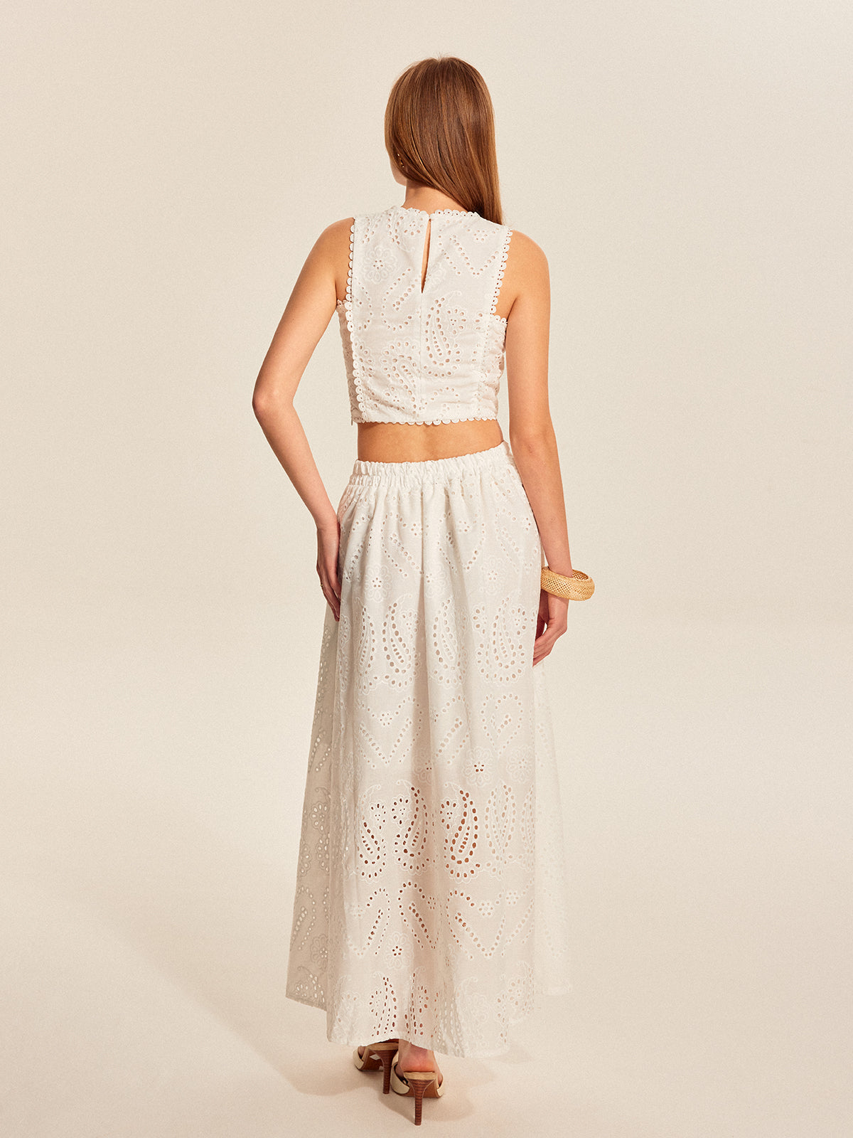 GR | Eyelet Lace Crop Top Skirt Set