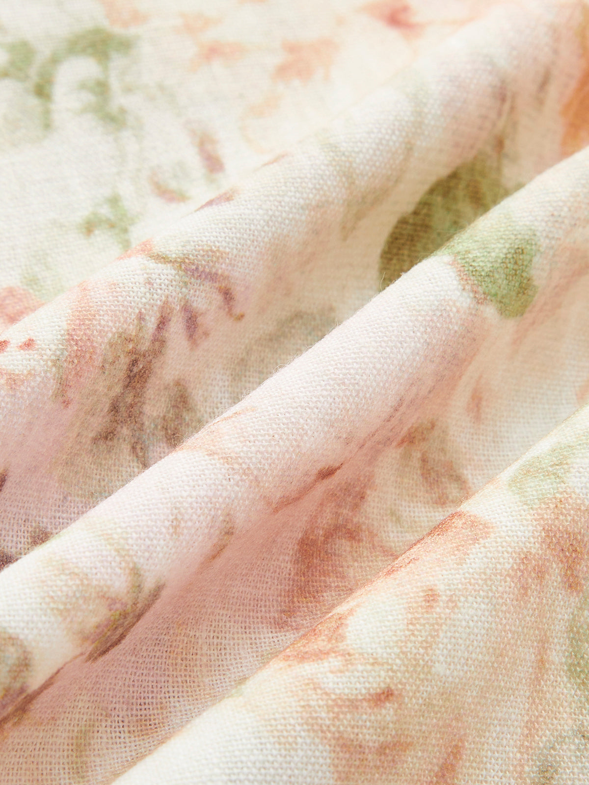 GR | Cotton & Linen Puff Sleeve Floral Belt Dress