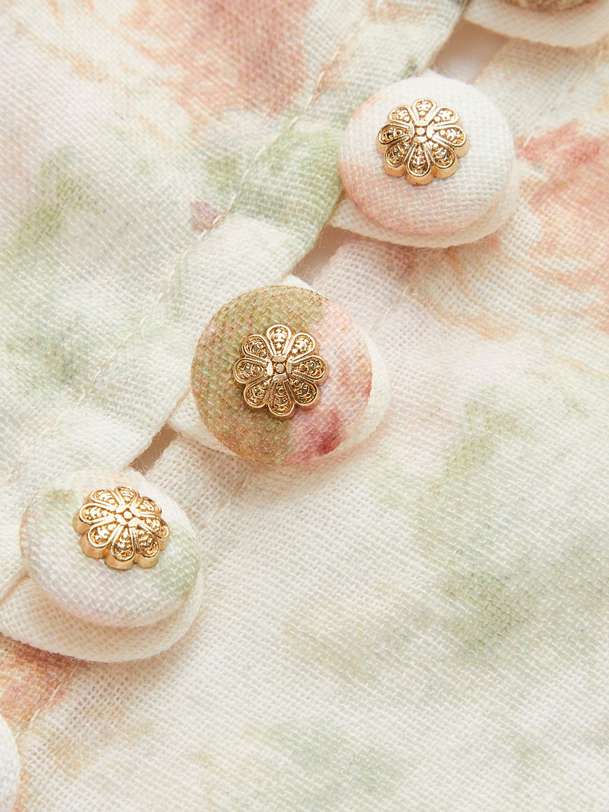 GR | Cotton & Linen Puff Sleeve Floral Belt Dress