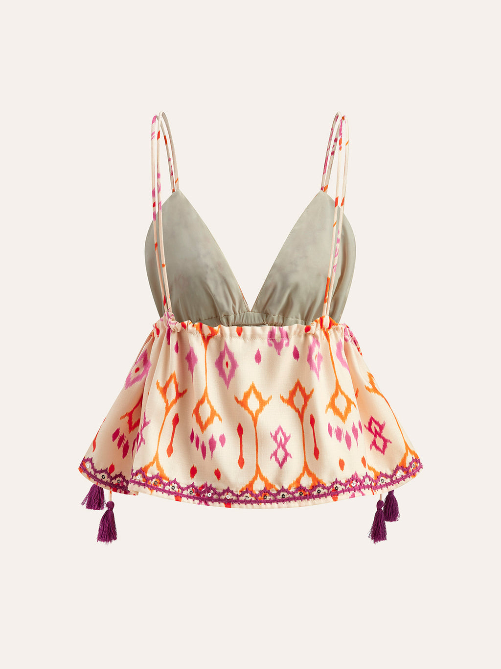 GR | Embroidered Boho Tassel Tie Cami Top