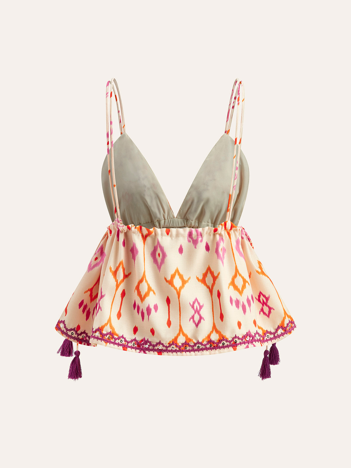 GR | Embroidered Boho Tassel Tie Cami Top